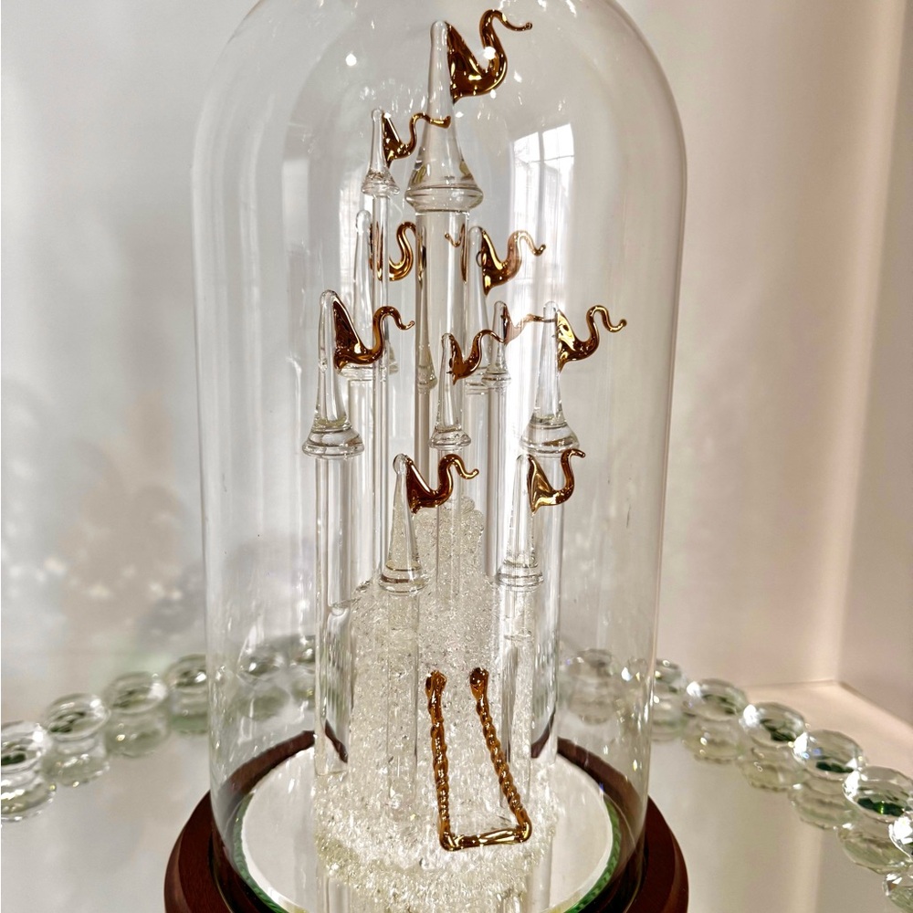 Walt Disney Glass Beaded Cinderella Castle Displayed with Glass Dome